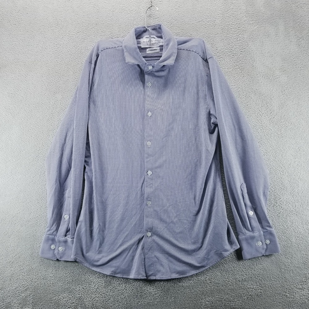 Mizzen & Main Shirt Mens M Blue Gingham Trim Spinmaker Button Up Long Sleeve